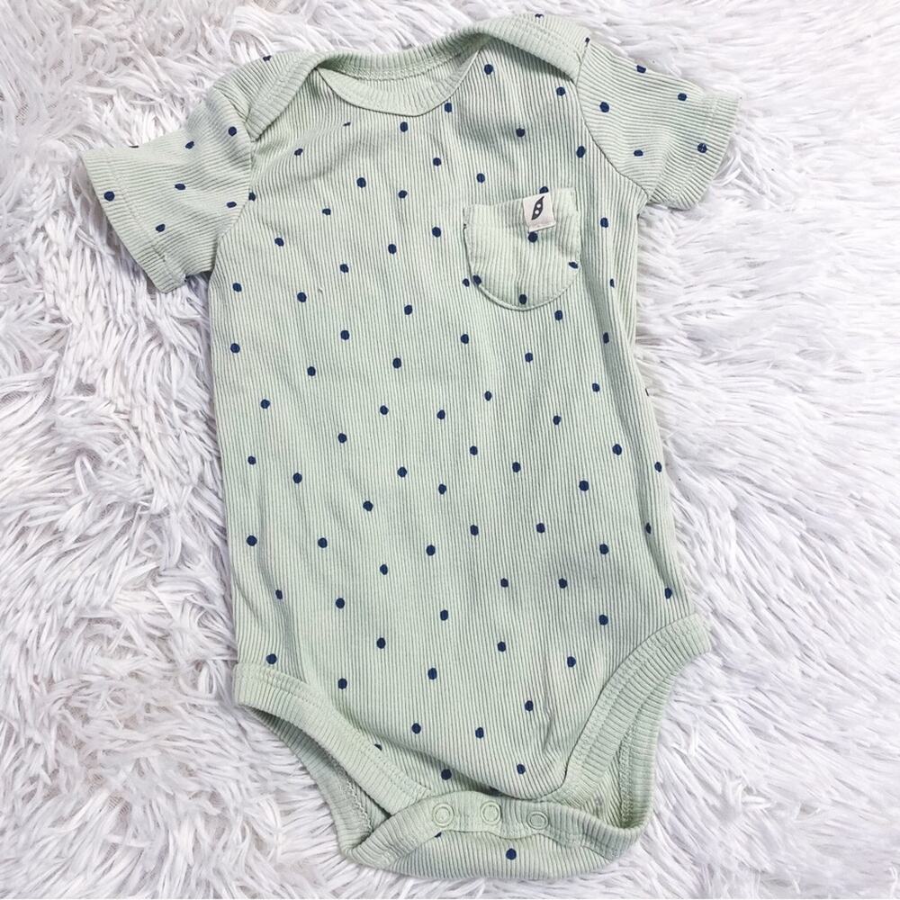 EASY PEASY • Organic Cotton Mint Green + Blue Polkadot Ribbed Onesie
